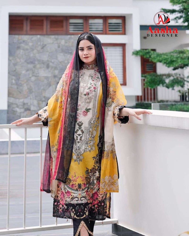 Aasha Designer 1080 – Pure Cotton Printed with Exclusive Patch Embroidery Suit