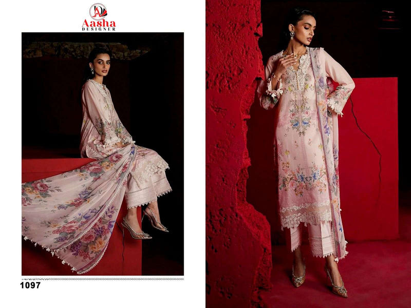 Aasha Designer Design No 1096 1097 Cotton Print Heavy Embroidery Fancy Suit