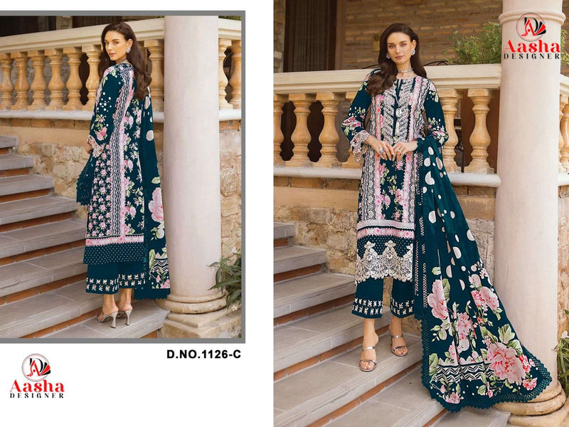 Aasha Designer Design No 1126 C Cambric Cotton Heavy Embroidery Patch Suit