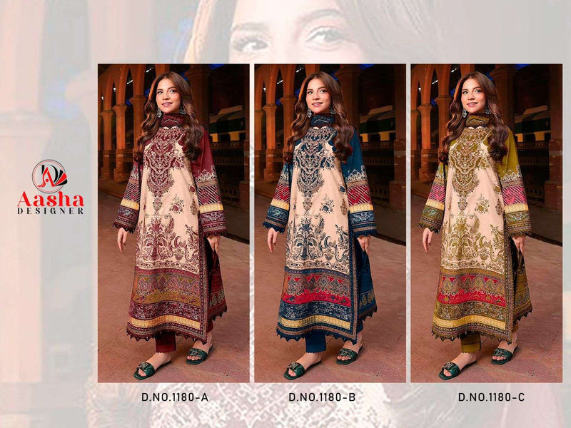 Aasha Designer 1180 – Pure Cotton Printed with Patch Embroidery Suit
