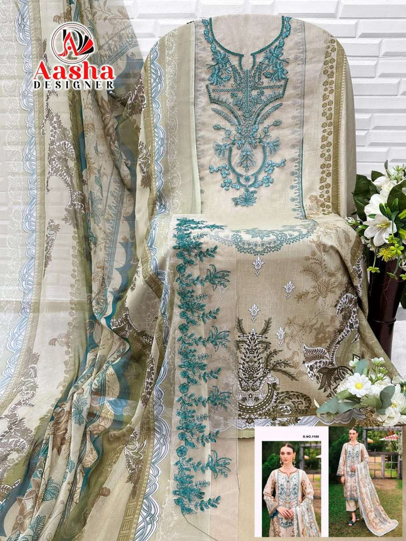Aasha Designer 1185 – Pure Cotton Printed with Patch Embroidery Suit