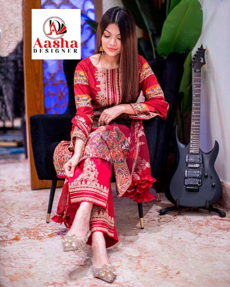 Aasha Designer Design No 1018 Cotton Print Fancy Suit