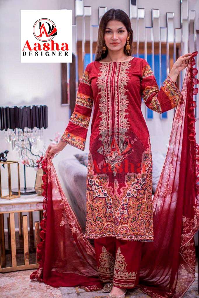 Aasha Designer Design No 1018 Cotton Print Fancy Suit