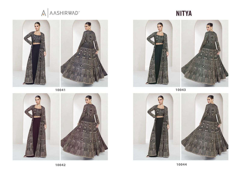 Aashirwad Creation Nitya Georgette Designer Top Plazo Jacket Party Wear Collection