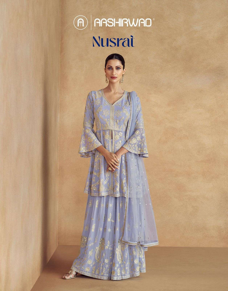 Aashirwad Creation Nusrat Georgette Designer Wedding Wear Top Plazo Dupatta Collection