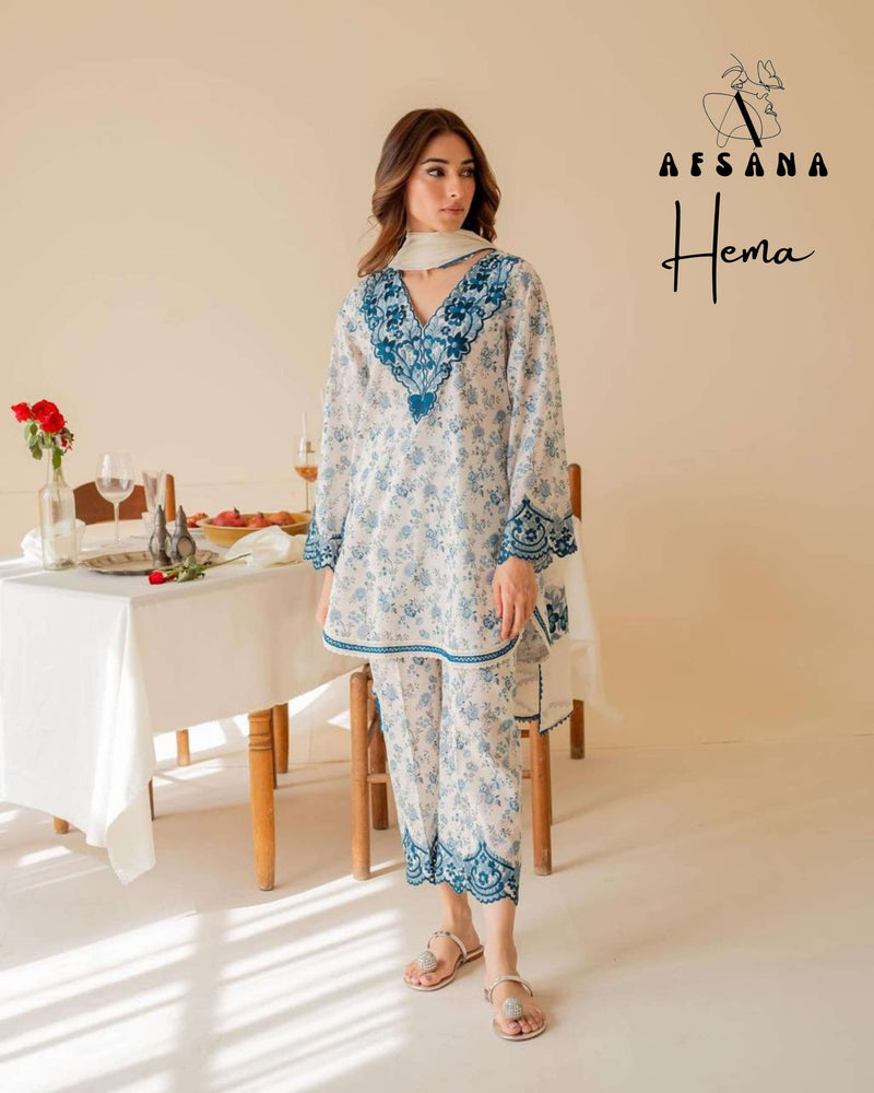 Afsana Hema Muslin Digital Print Embroidery Patch Fancy Pret Kurti Set