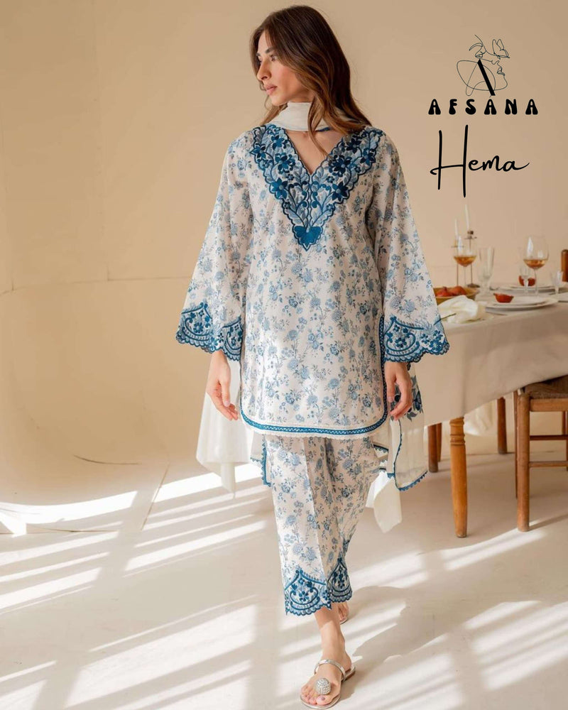 Afsana Hema Muslin Digital Print Embroidery Patch Fancy Pret Kurti Set