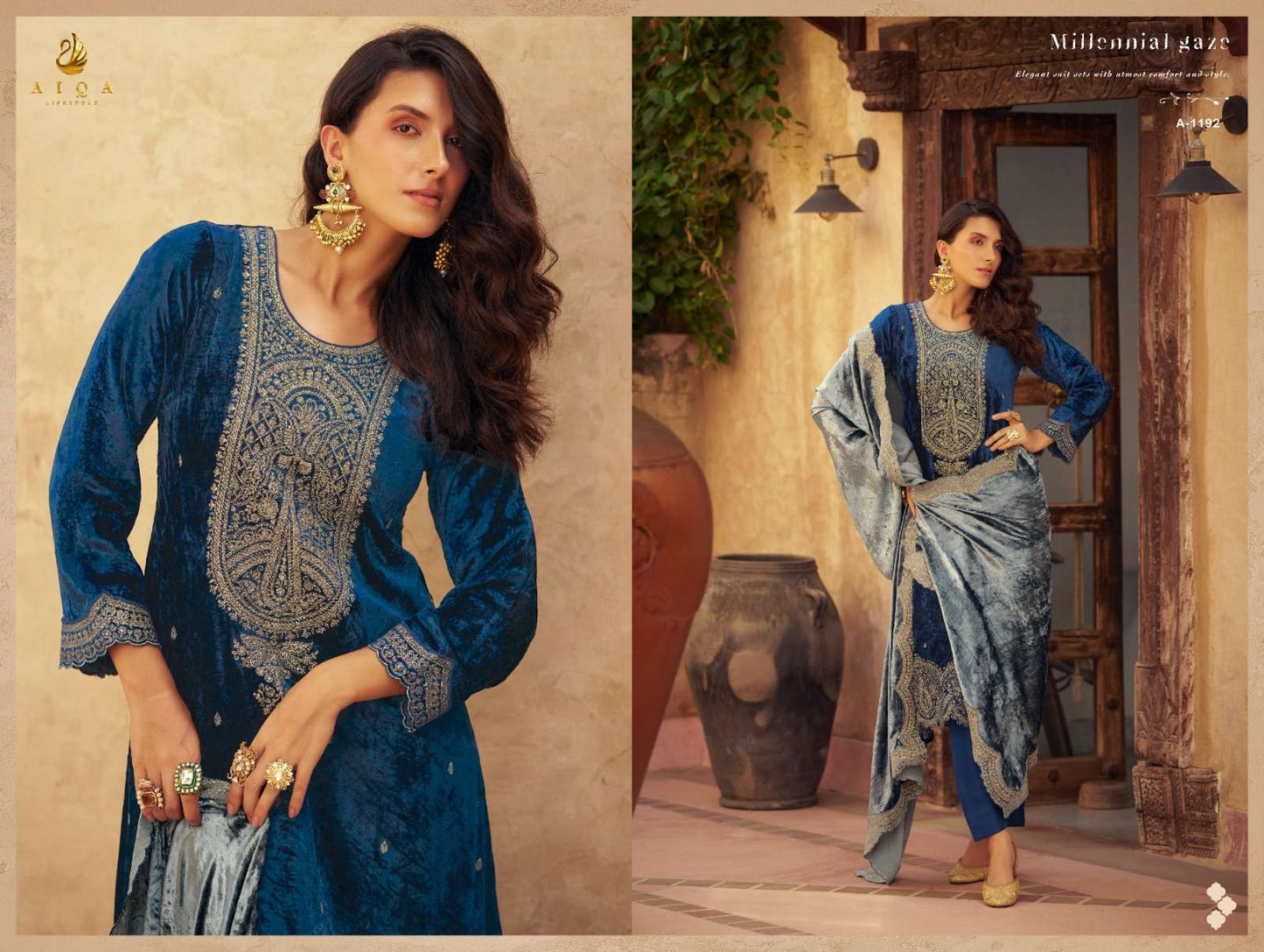 Aiqa Shikarbagh Velvet Fancy Work Designer Party Wear Suit