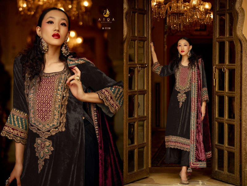 Aiqa Surkh Velvet Fancy Work Designer Party Wear Suit