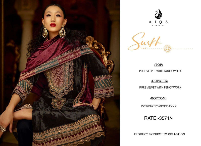 Aiqa Surkh Velvet Fancy Work Designer Party Wear Suit