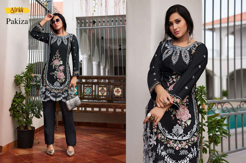 Ajraa Pakiza Viscous Embroidery Work Pakistani Casual Wear Kurti With Pant / Palzzo Set