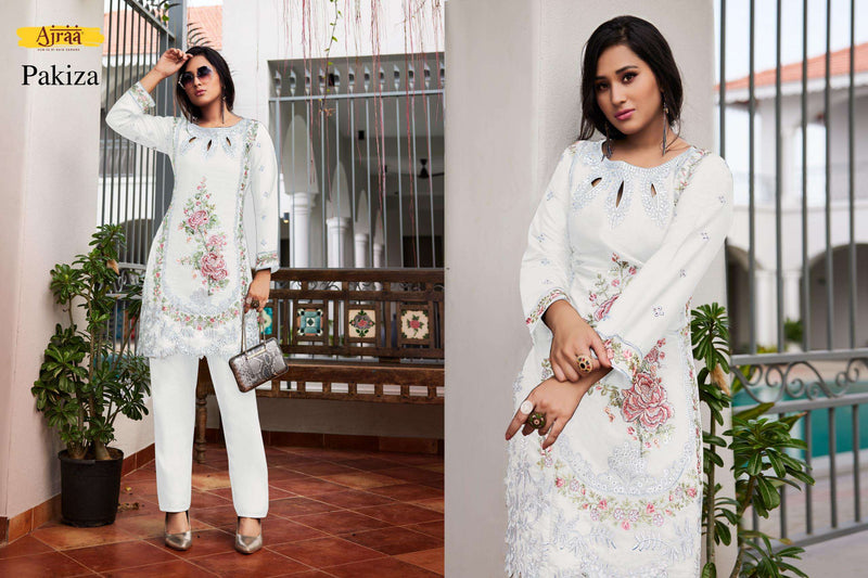 Ajraa Pakiza Viscous Embroidery Work Pakistani Casual Wear Kurti With Pant / Palzzo Set