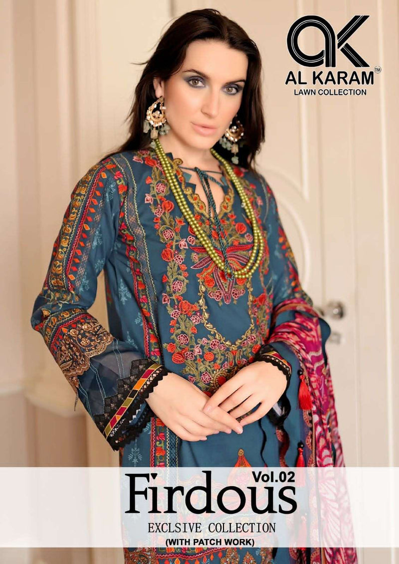 Al Karam Firdous Exclusive Collection Vol 2 Printed With Patch Work Pakistani Salwar Kameez Material