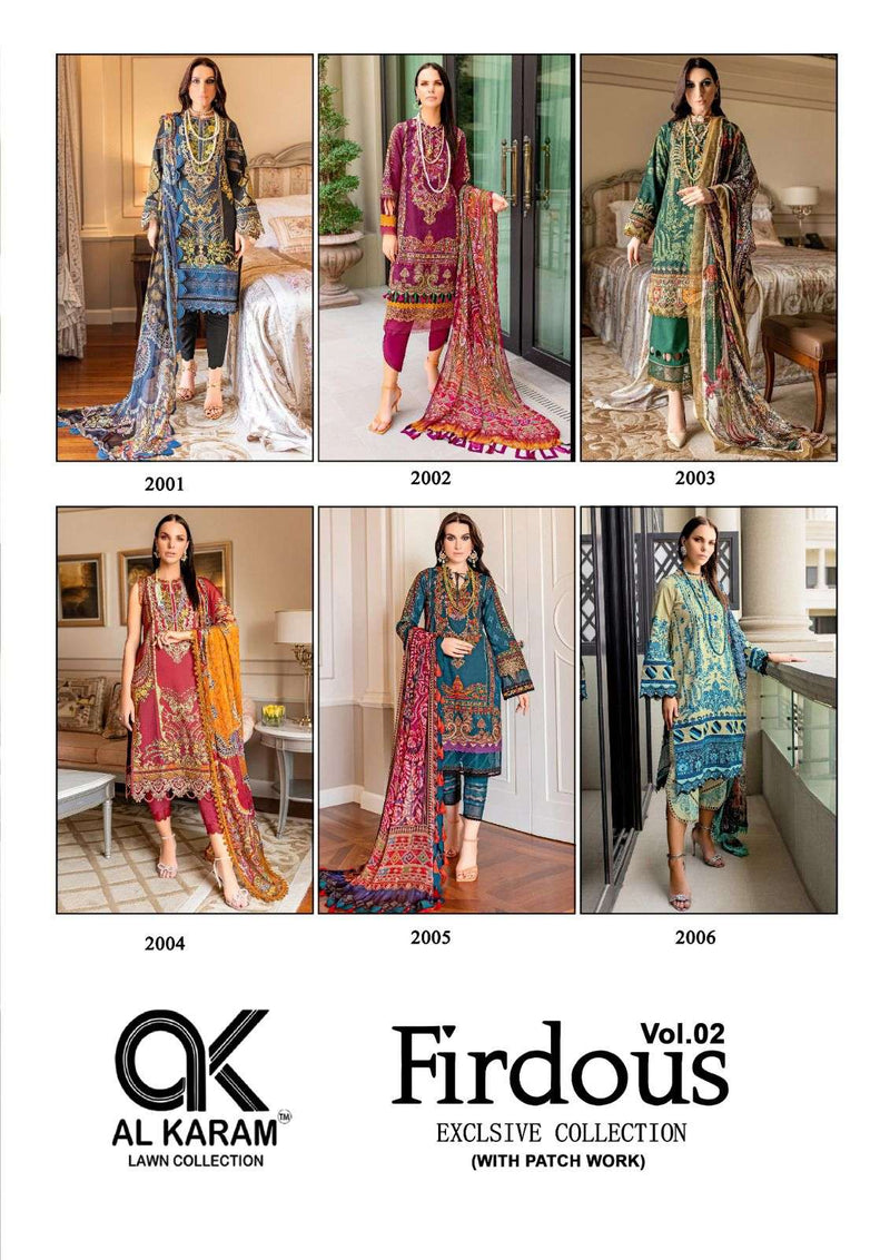 Al Karam Firdous Exclusive Collection Vol 2 Printed With Patch Work Pakistani Salwar Kameez Material