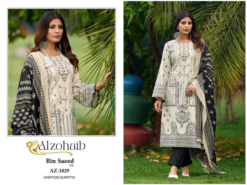 Al Zohaib Bin Saeed Nx Cotton Print Self Heavy Embrodairy Salwar Suit