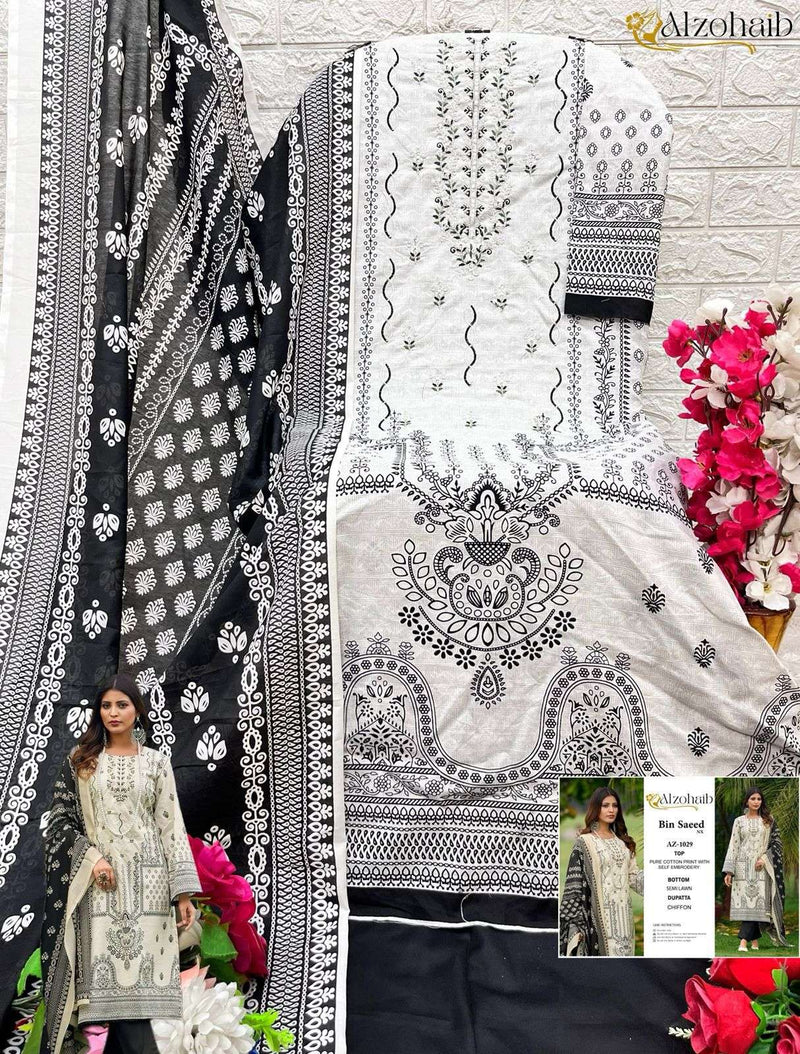 Al Zohaib Bin Saeed Nx Cotton Print Self Heavy Embrodairy Salwar Suit