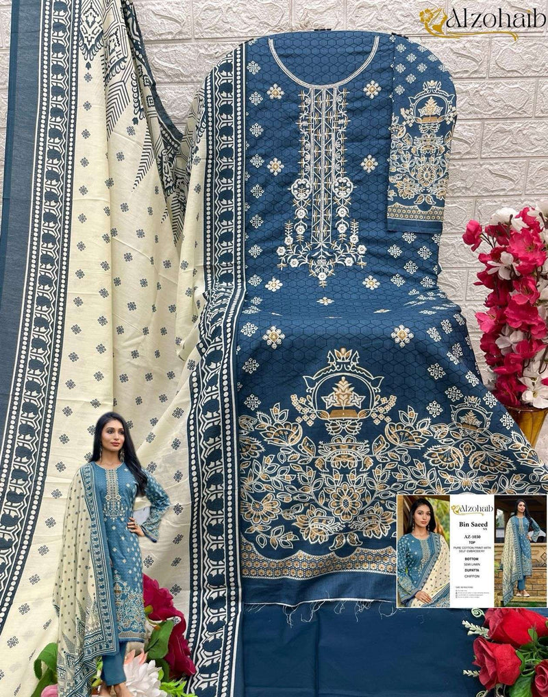 Al Zohaib Bin Saeed Nx Cotton Print Self Heavy Embrodairy Salwar Suit