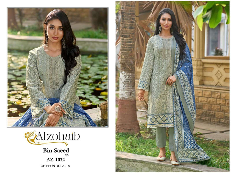 Al Zohaib Bin Saeed Nx Cotton Print Self Heavy Embrodairy Salwar Suit