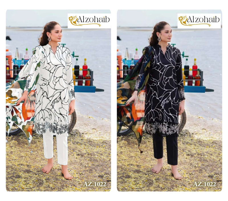 Al Zohaib M Basic Black & White Cotton Designer Salwar Suit