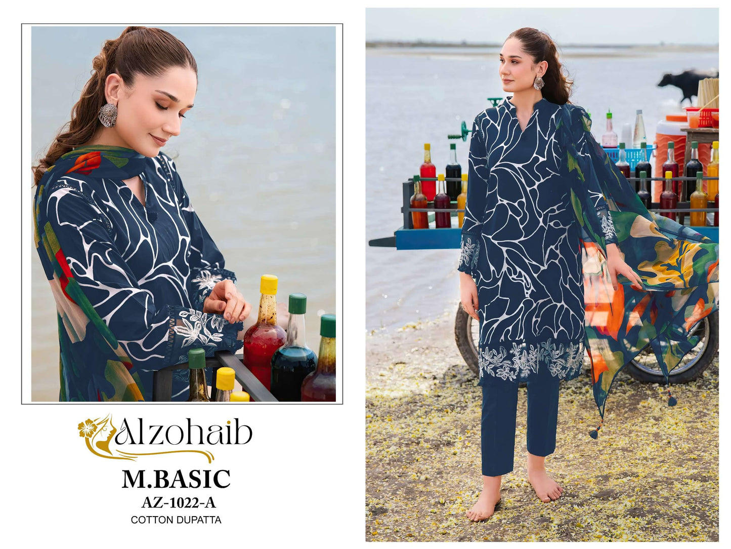 Al Zohaib M Basic D No 1022 A B C Cotton Embrodairy Patches Fancy Salwar Suit