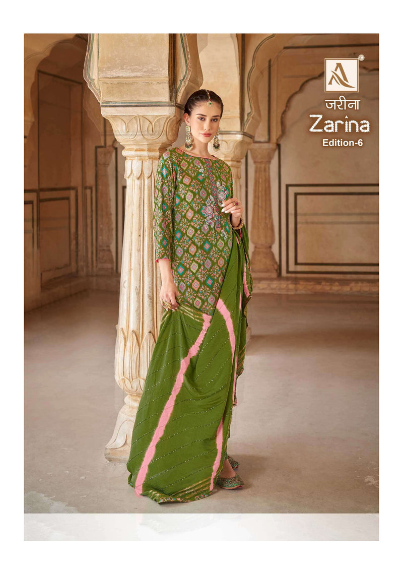 Alok Suit Zarina Edition 6 Rayon Gold Print Embroidery Stylish Salwar Suit