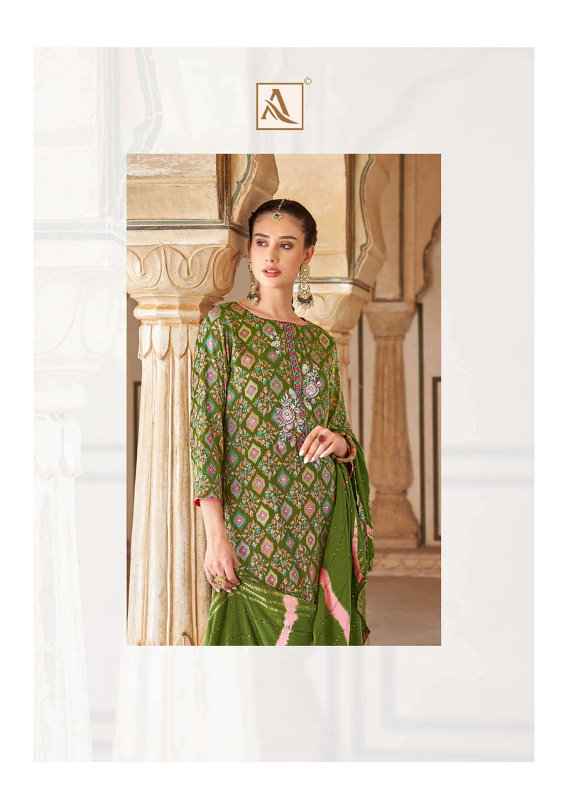 Alok Suit Zarina Edition 6 Rayon Gold Print Embroidery Stylish Salwar Suit