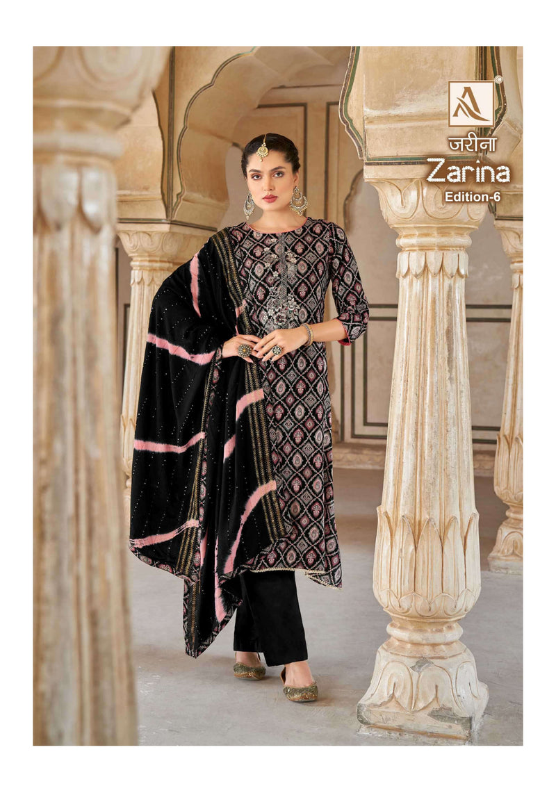 Alok Suit Zarina Edition 6 Rayon Gold Print Embroidery Stylish Salwar Suit