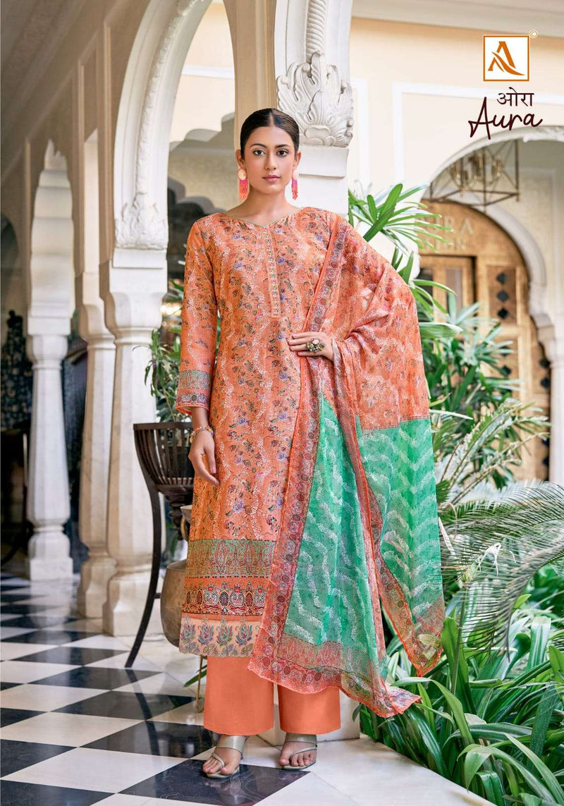 Alok Suits Aura Muslin Designer Digital Print Daman Embroidery Fancy Salwar Suit