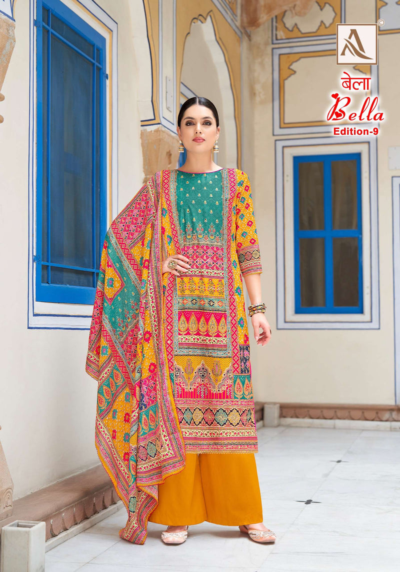 Alok Suits Bella Vol 9 Muslin Digital Print Aari Mirror Hand Work Salwar Suit