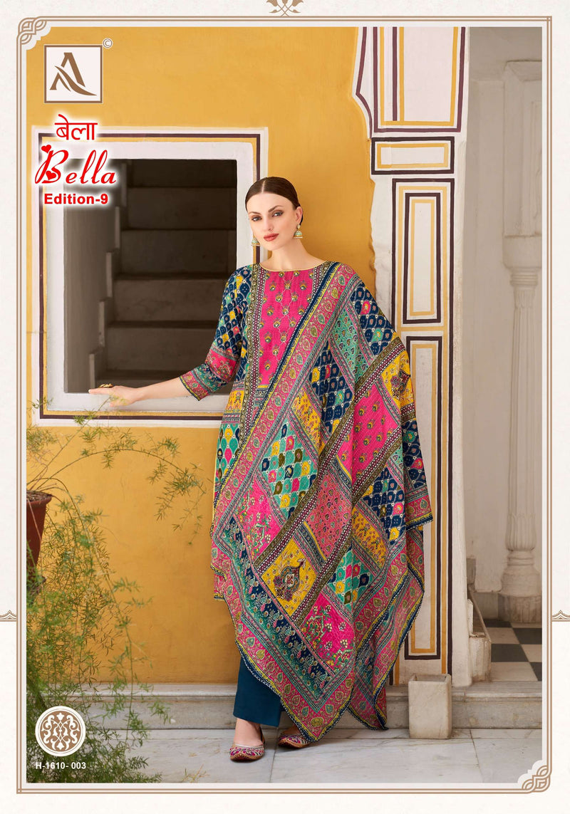 Alok Suits Bella Vol 9 Muslin Digital Print Aari Mirror Hand Work Salwar Suit