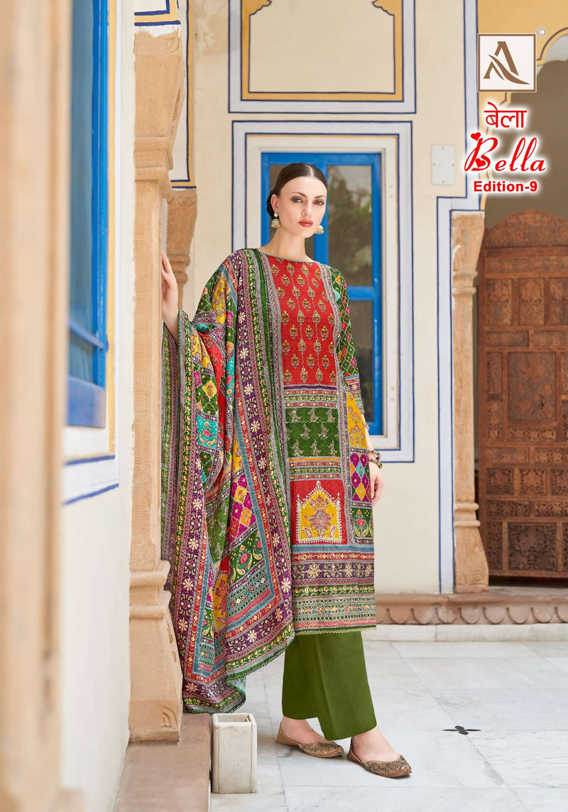 Alok Suits Bella Vol 9 Muslin Digital Print Aari Mirror Hand Work Salwar Suit