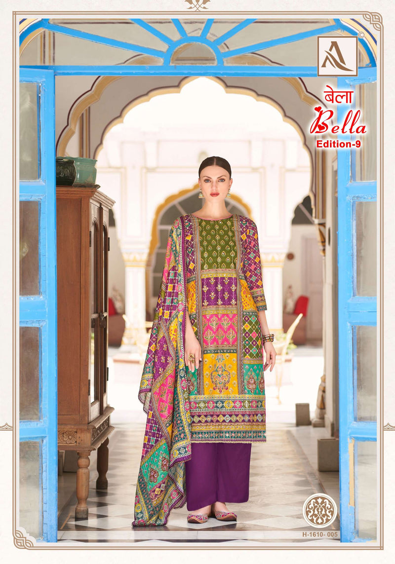 Alok Suits Bella Vol 9 Muslin Digital Print Aari Mirror Hand Work Salwar Suit