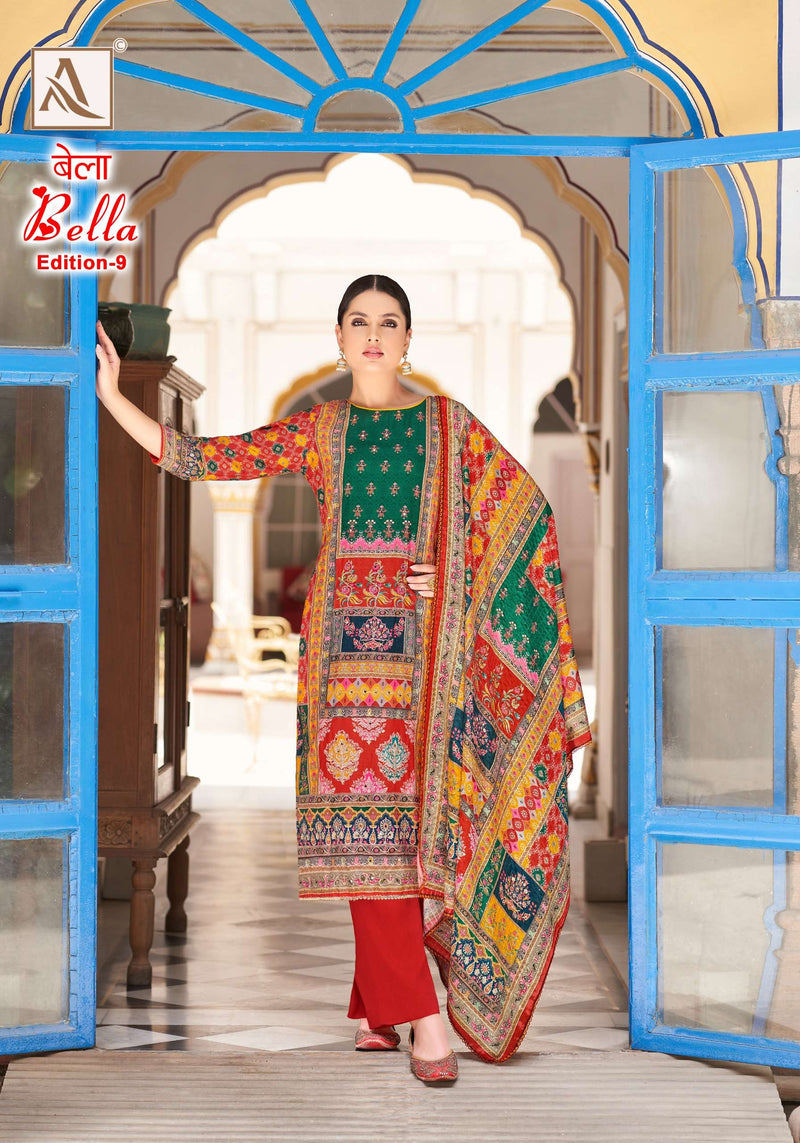 Alok Suits Bella Vol 9 Muslin Digital Print Aari Mirror Hand Work Salwar Suit