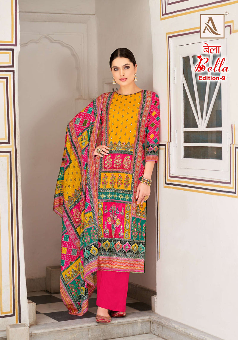 Alok Suits Bella Vol 9 Muslin Digital Print Aari Mirror Hand Work Salwar Suit