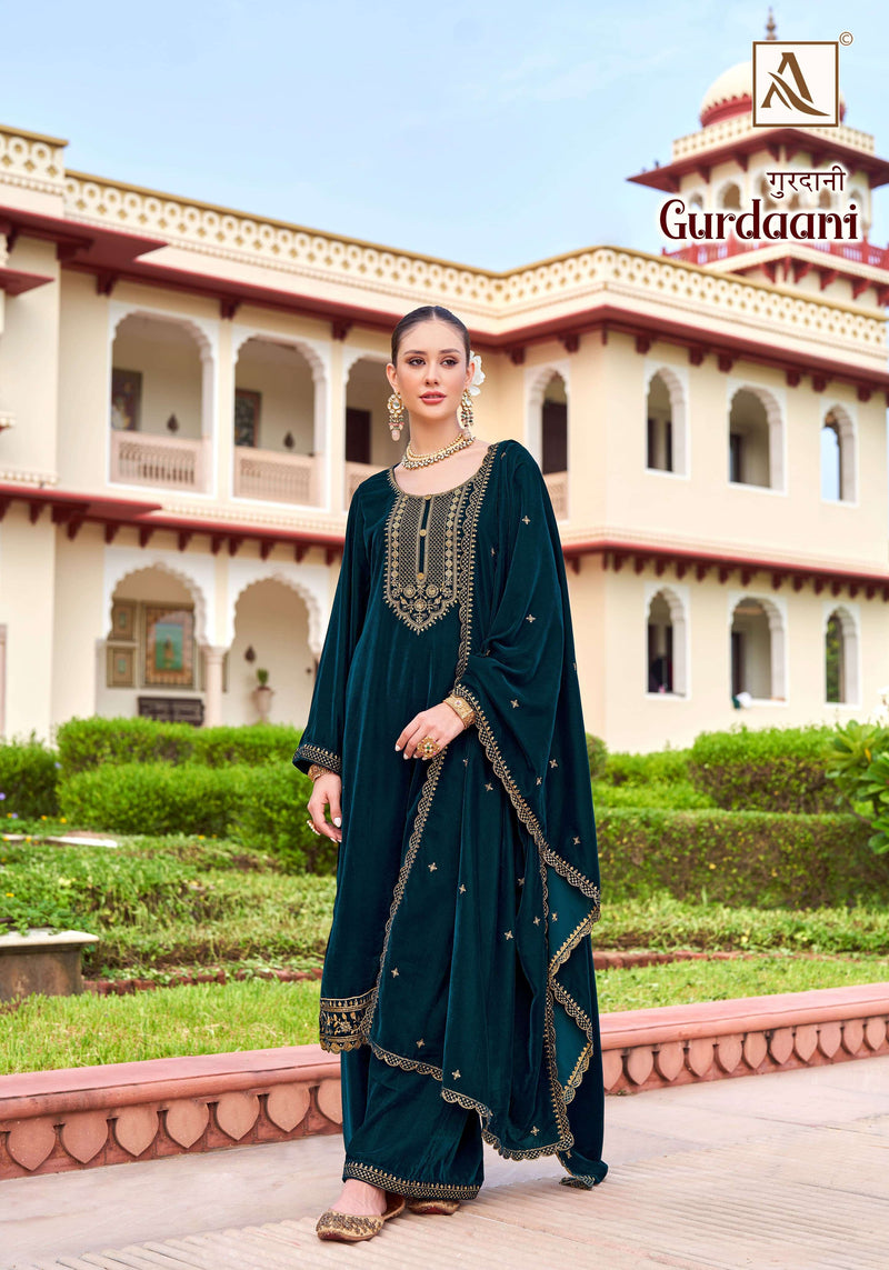 Alok Suits Gurdaani Velvet Designer Embroidery Party Wear Suit