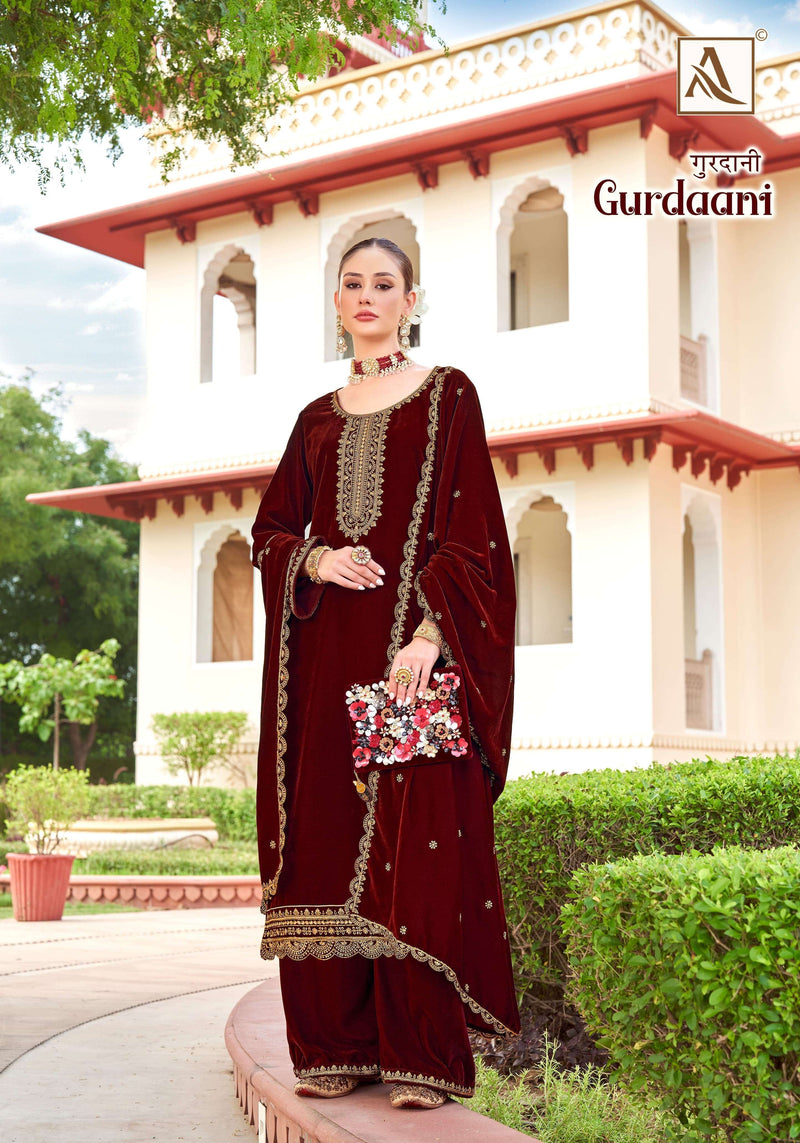 Alok Suits Gurdaani Velvet Designer Embroidery Party Wear Suit