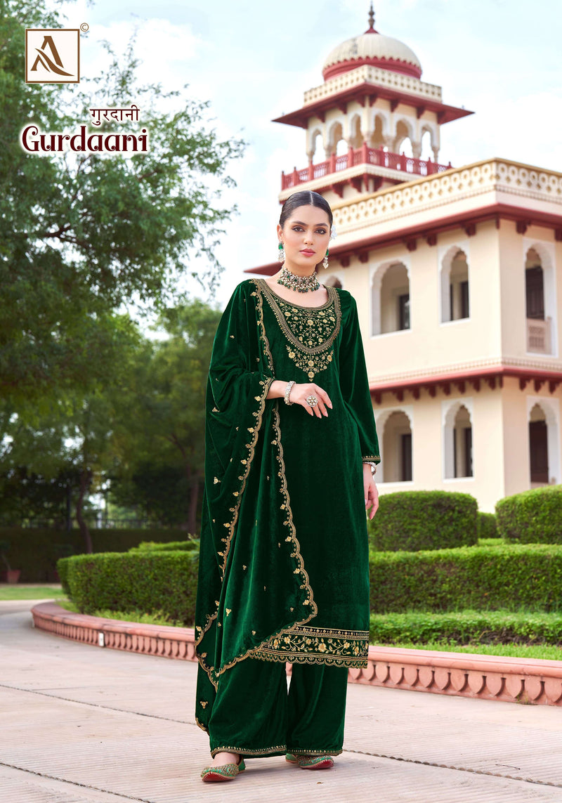 Alok Suits Gurdaani Velvet Designer Embroidery Party Wear Suit