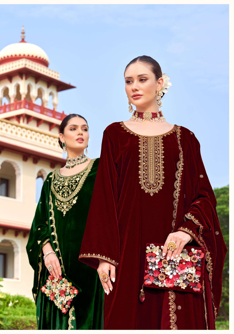 Alok Suits Gurdaani Velvet Designer Embroidery Party Wear Suit