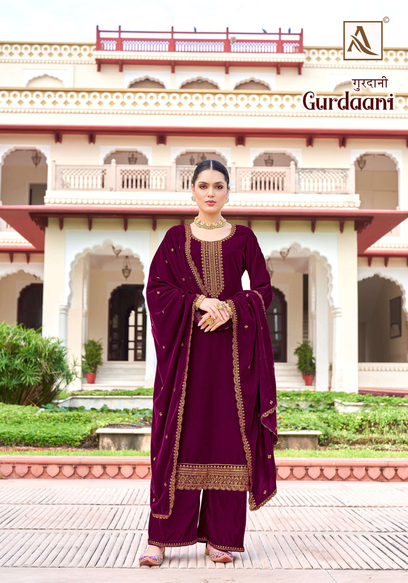 Alok Suits Gurdaani Velvet Designer Embroidery Party Wear Suit