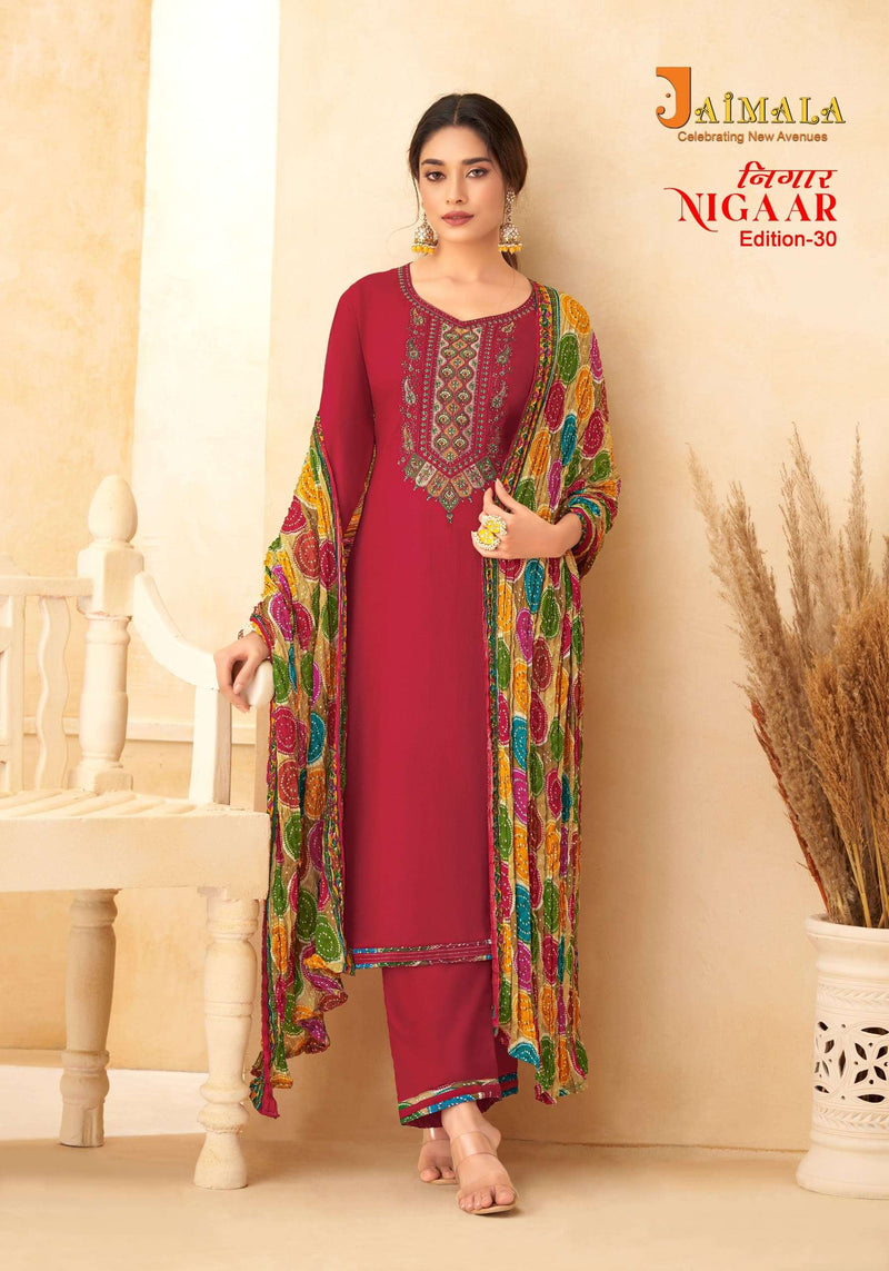 Alok Suits Nigaar Vol 30 Rayon Slub With Embroidery Unstitched Salwar Suit