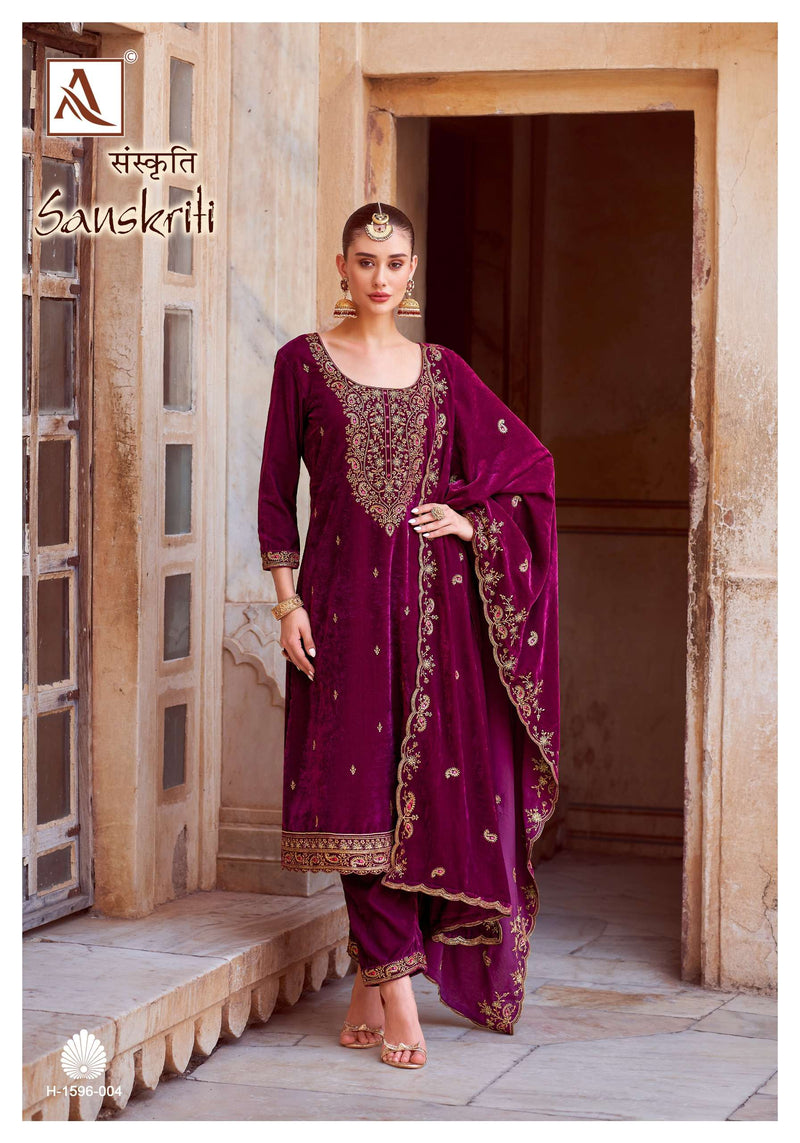 Alok Suits Sanskriti Velvet Designer Embroidery Party Wear Suit