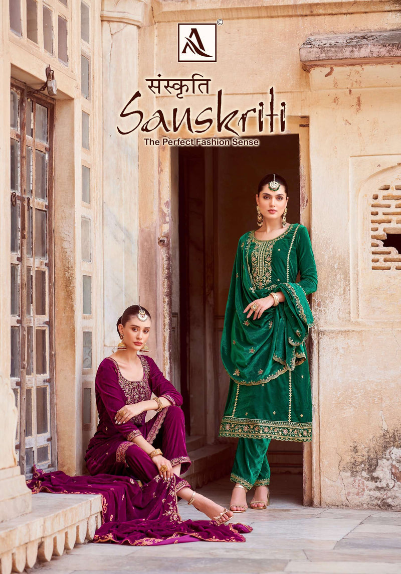 Alok Suits Sanskriti Velvet Designer Embroidery Party Wear Suit