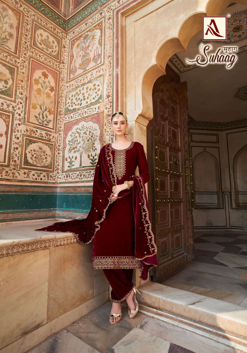 Alok Suits Suhaag Velvet  Designer Embroidery Salwar Kameez