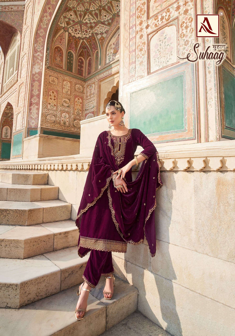 Alok Suits Suhaag Velvet  Designer Embroidery Salwar Kameez