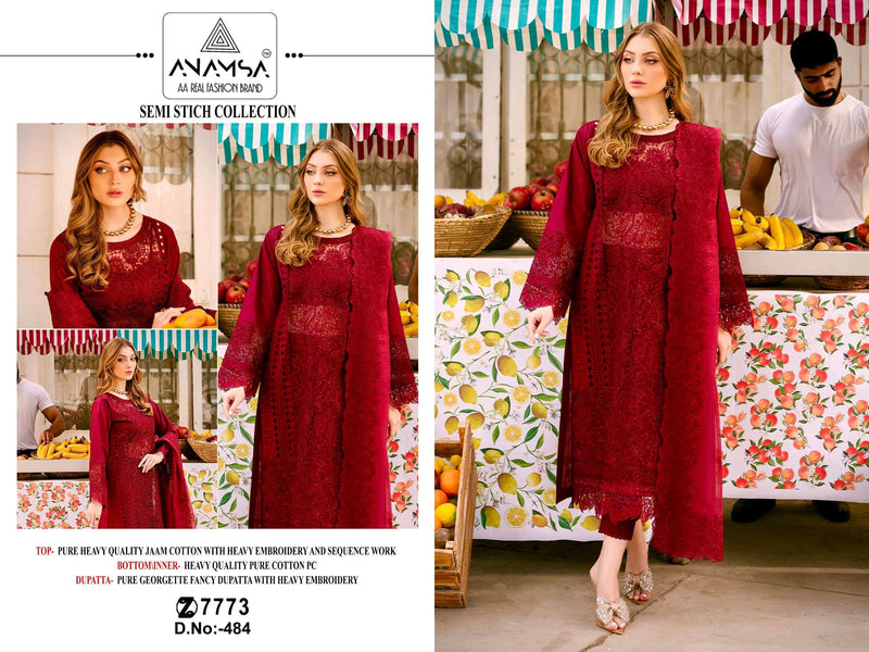 Anamsa 484 Jam Cotton Heavy Embroidered Fancy Party Wear Suit