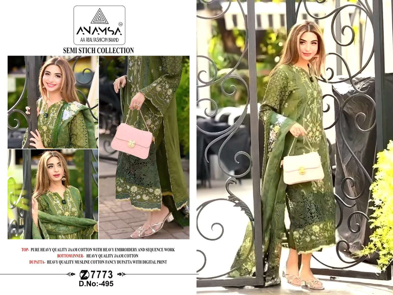 Anamsa 495 Jam Cotton Heavy Embroidered Fancy Suit