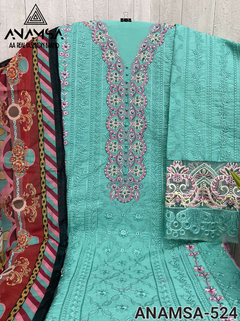 Anamsa 524 Jam Cotton Heavy Embroidered Sequence Work Suit