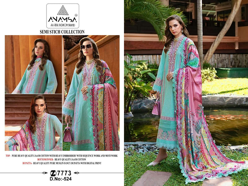 Anamsa 524 Jam Cotton Heavy Embroidered Sequence Work Suit