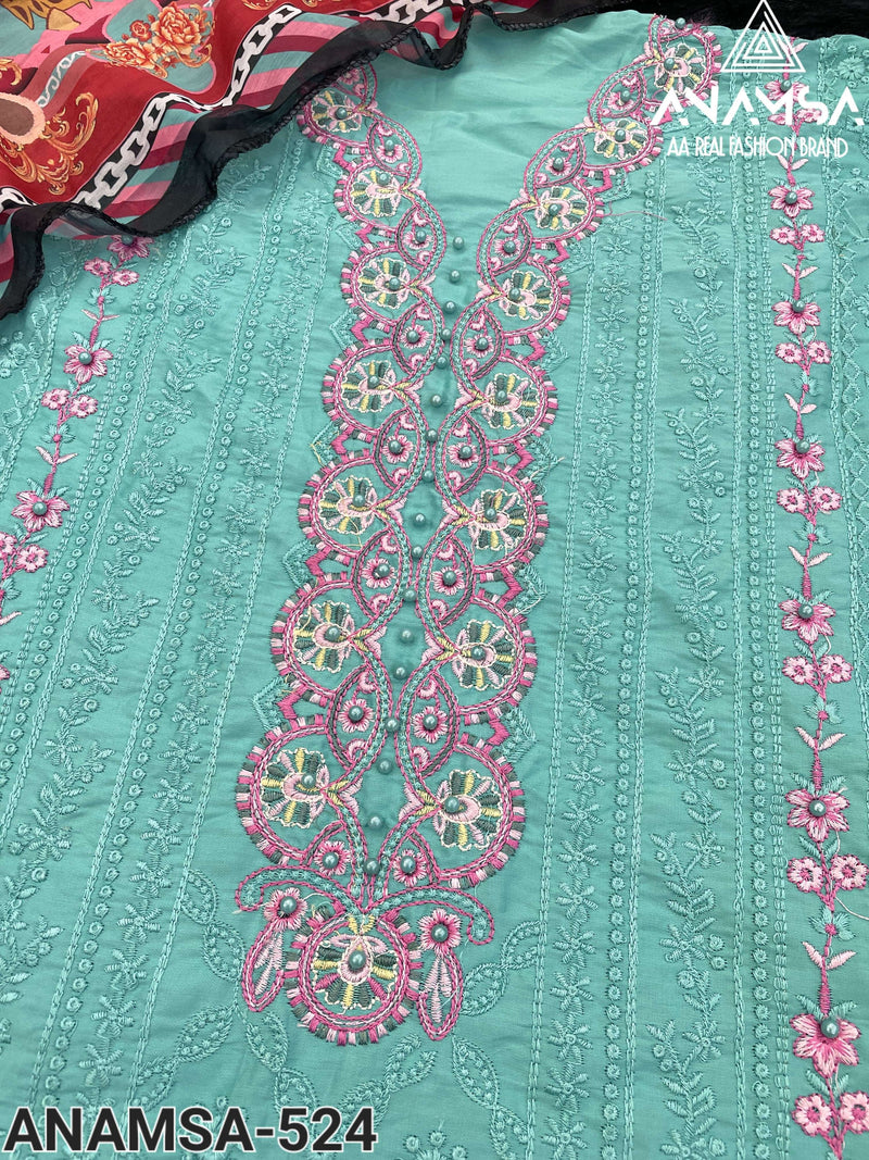 Anamsa 524 Jam Cotton Heavy Embroidered Sequence Work Suit