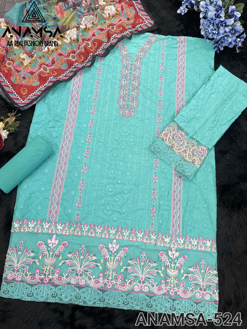 Anamsa 524 Jam Cotton Heavy Embroidered Sequence Work Suit